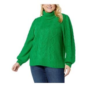 G By Giuliana NWT Kelly Green Wool Blend Chunky Cable Knit Turtleneck Sweater